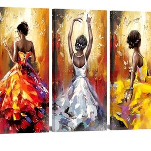 Vibrant Abstract African American Women Wall Art Dancing Contemporary 3 Panels